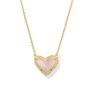Ari Heart Gold Pendant Necklace in Rose Quartz (GUC)
